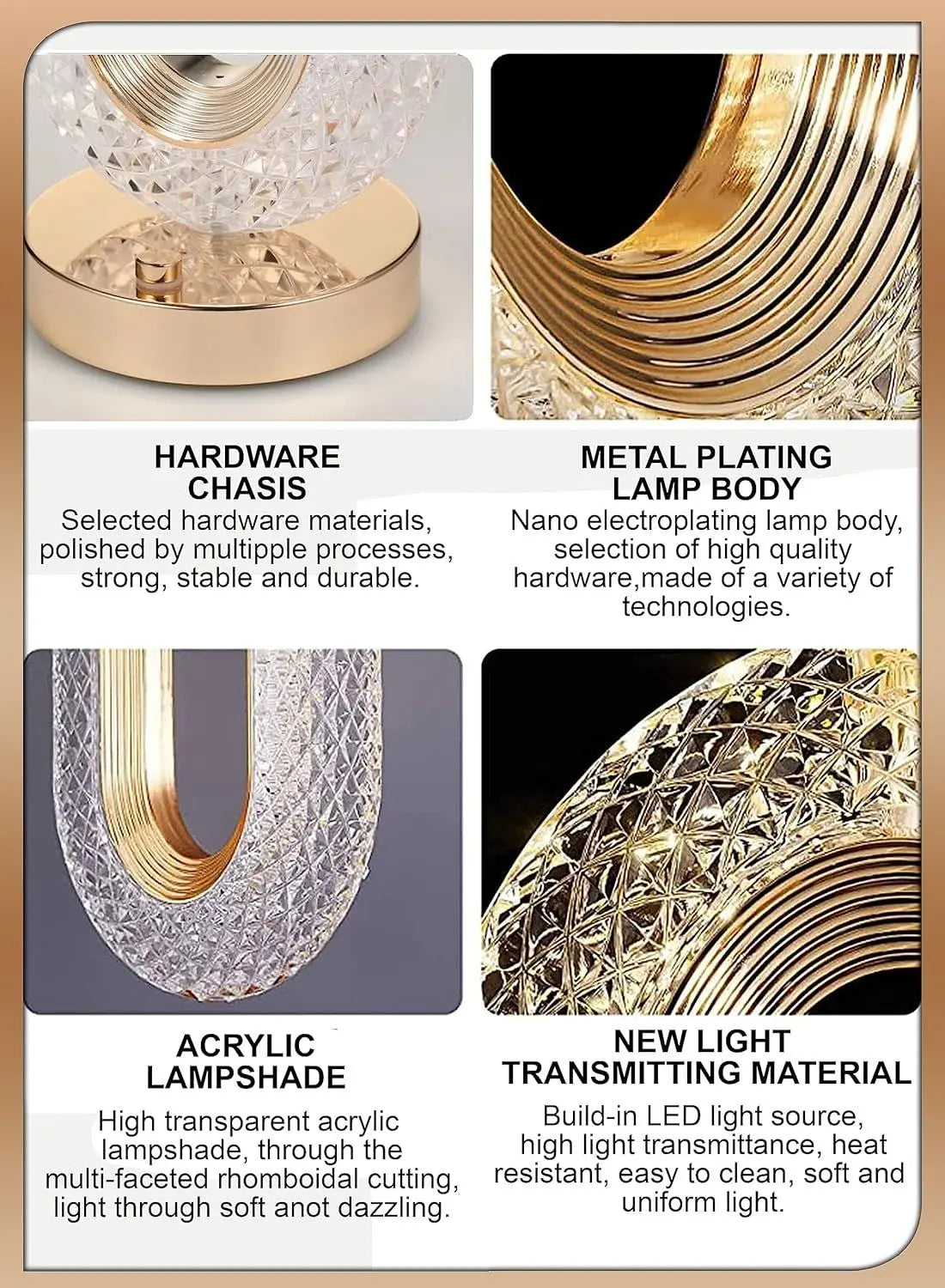 Oval Crystal Touch Lamp – USB Rechargeable | 3 Color Modes | Dimmable Khaleejora.com