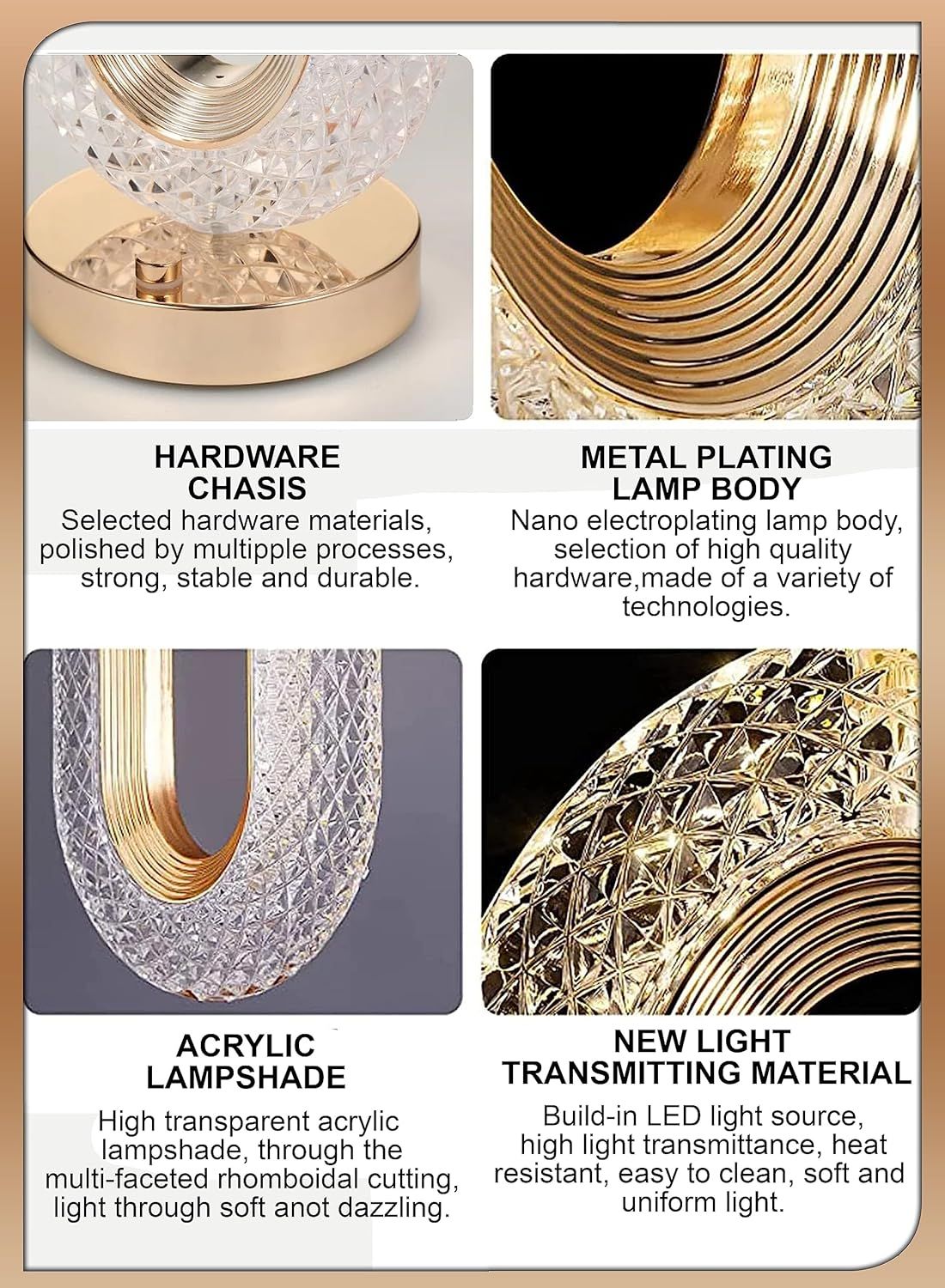 Oval Crystal Touch Lamp – USB Rechargeable | 3 Color Modes | Dimmable