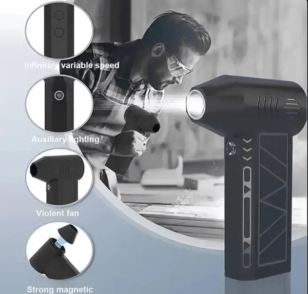 مروحة نفاثة صغيرة – قابلة لإعادة الشحن عبر USB | إضاءة LED | للشواء وإزالة الغبار