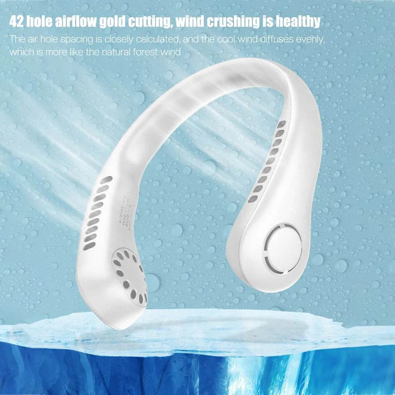 Vaneless Neck Hanging Fan – Bladeless | 42-Hole Airflow | USB Rechargeable