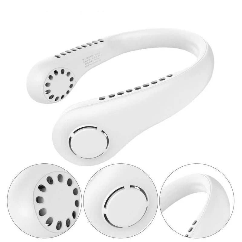 Vaneless Neck Hanging Fan – Bladeless | 42-Hole Airflow | USB Rechargeable
