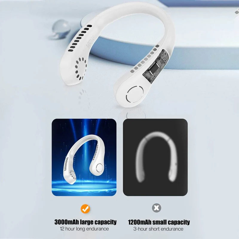 Vaneless Neck Hanging Fan – Bladeless | 42-Hole Airflow | USB Rechargeable